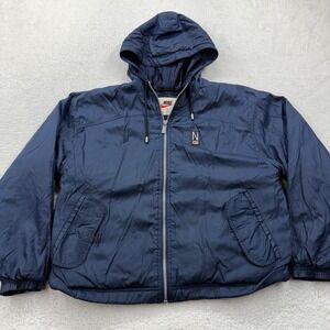 VTG 90s Nike‎ Womens Hooded Navy Blue Windbreaker Jacket Size Small